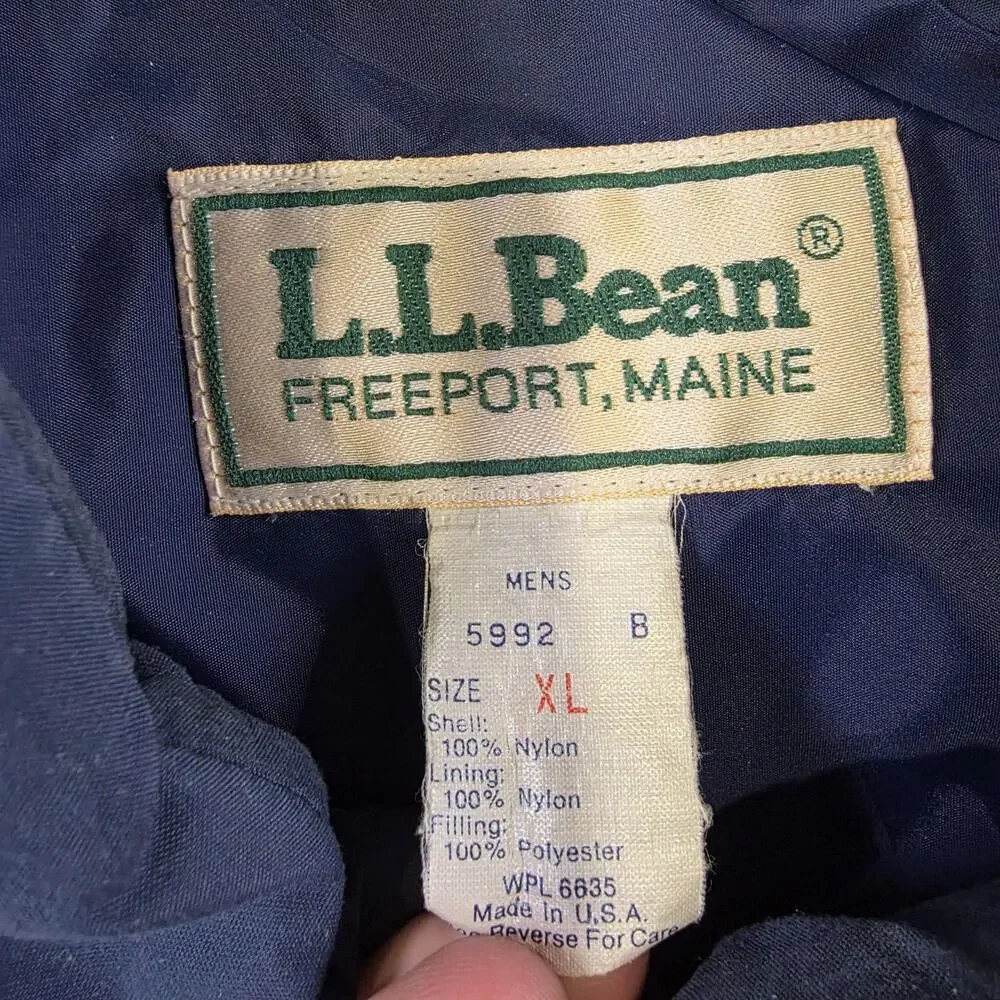 Vintage LL Bean Vest Mens XL Blue Nylon Insulated Snap Puffer‎ Made USA 90s 80s
